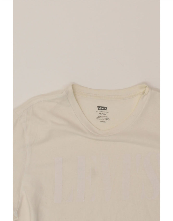 LEVI'S Mens Graphic T-Shirt Top Medium Off White Cotton Vintage Levi's and Second-Hand Levi's from Messina Hembry 
