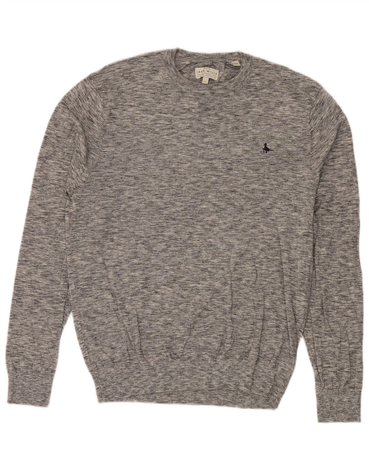 Мужской джемпер с круглым вырезом Jack Wills, большой серый хлопковый крапчатый свитер