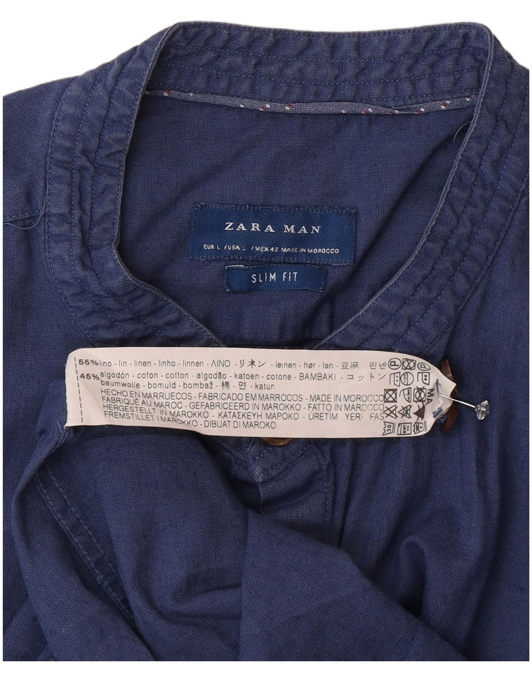 Мужская рубашка узкого кроя Zara, большая синяя льняная ткань