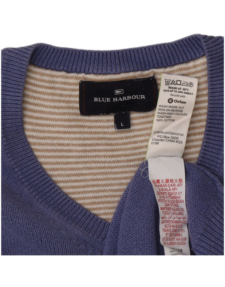 Мужской джемпер с v-образным вырезом Marks & Spencer Blue Harbour, большой синий хлопковый свитер