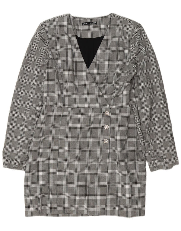 Женское платье-футляр Zara с длинными рукавами UK 18 XL, серое, полиэстер в клетку