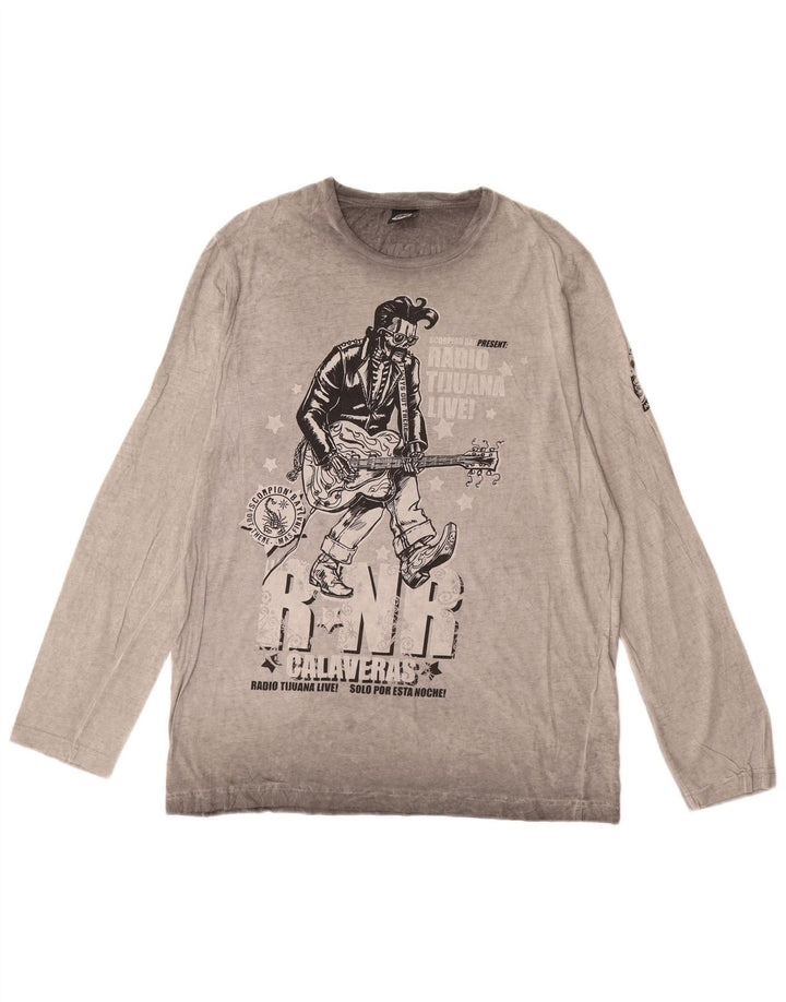 Мужской топ с рисунком Scorpion Bay, серый хлопок, длинный рукав, размер XL