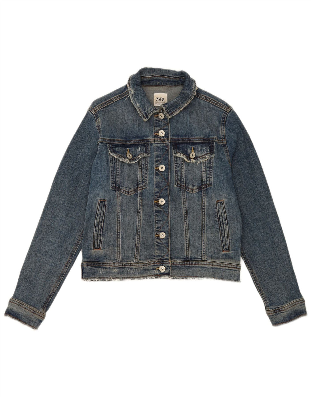 Женская укороченная джинсовая куртка Zara UK 16, большой синий хлопок
