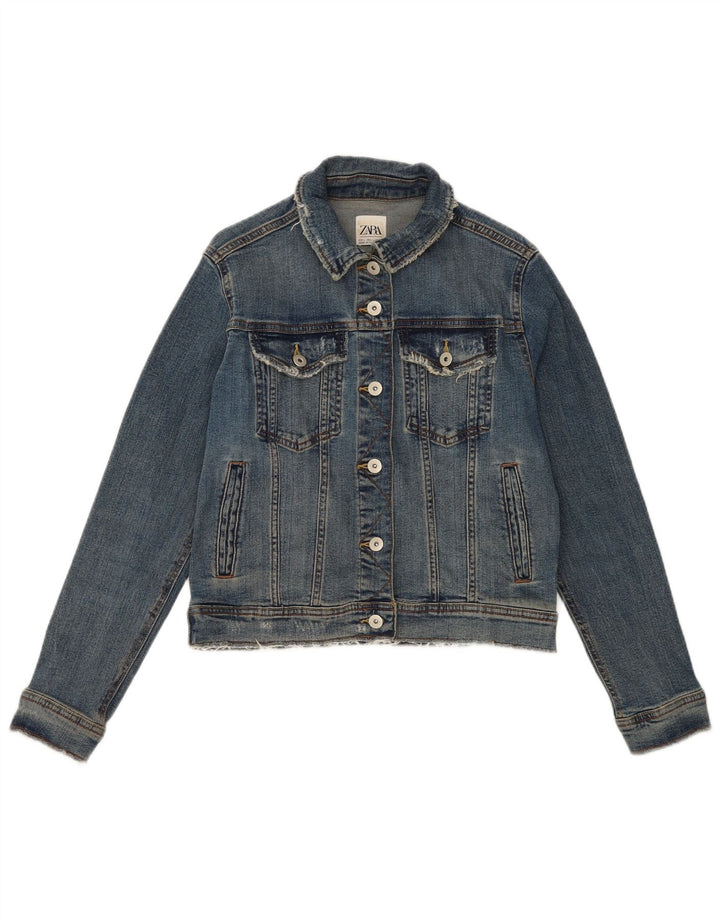 Женская укороченная джинсовая куртка Zara UK 16, большой синий хлопок
