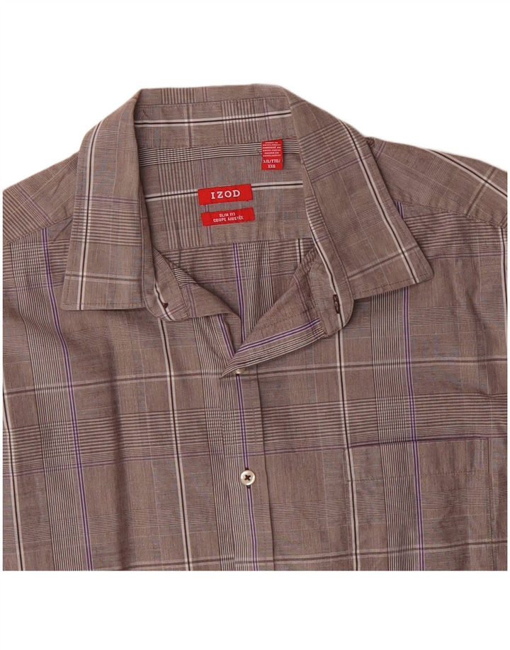 IZOD Мужская рубашка приталенного кроя 2XL, серая, хлопковая в клетку