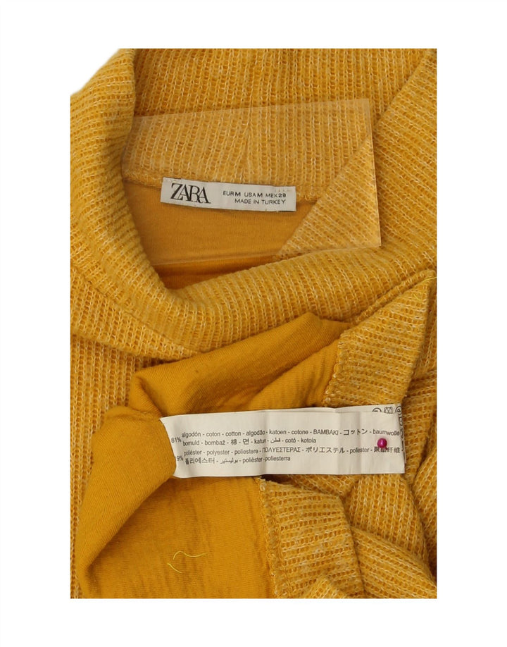 ZARA Womens Turtle Neck Jumper Sweater UK 14 Medium Yellow Cotton Vintage Zara and Second-Hand Zara from Messina Hembry 