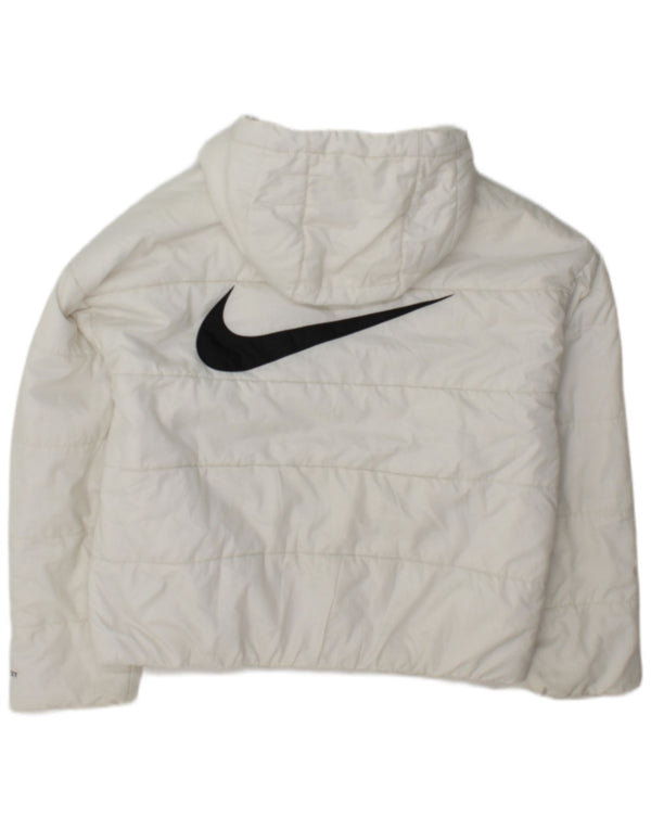 Женская утепленная куртка с капюшоном и графикой Nike Therma-Fit UK 14, средний белый цвет