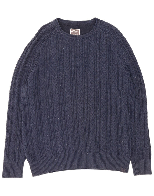 Мужской джемпер с вырезом «лодочкой» FAT FACE, размер XL, темно-синий, хлопковый с крапинками