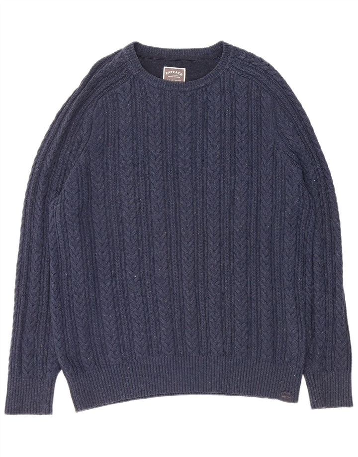 Мужской джемпер с вырезом «лодочкой» FAT FACE, размер XL, темно-синий, хлопковый с крапинками