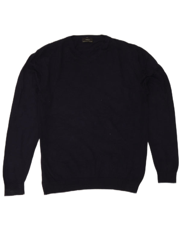 Женский джемпер с v-образным вырезом Zara UK 14, средний темно-синий