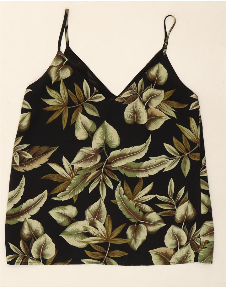 OASIS Womens Cami Top UK 10 Small Black Floral Polyester Vintage Oasis and Second-Hand Oasis from Messina Hembry 