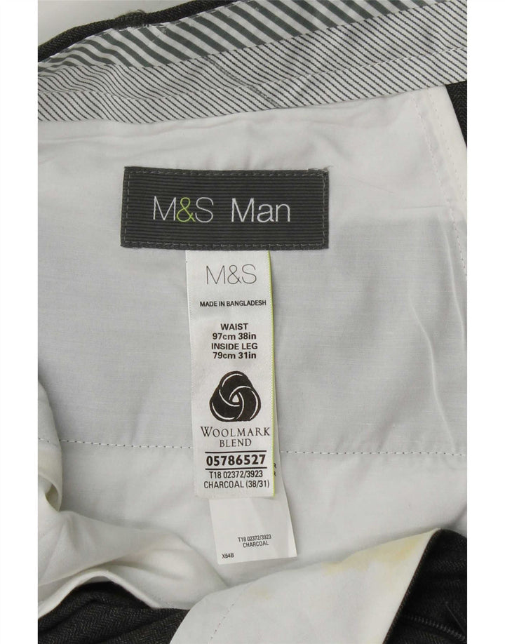 Мужские прямые костюмные брюки Marks & Spencer W38 L31 серые шерстяные