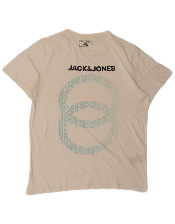 Мужская футболка с рисунком Jack & Jones стандартного кроя, топ среднего размера, белый хлопок, хлопок