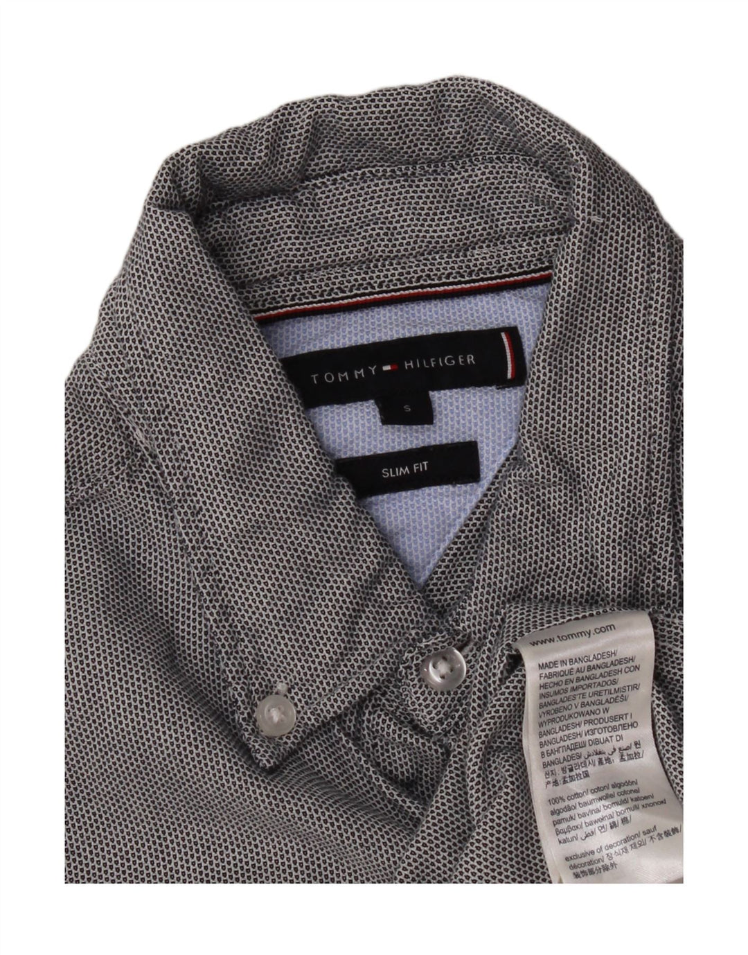 TOMMY HILFIGER Mens Slim Fit Shirt Small Grey Spotted Cotton Vintage Tommy Hilfiger and Second-Hand Tommy Hilfiger from Messina Hembry 