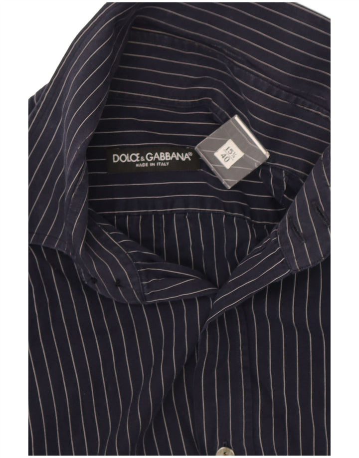 Мужская рубашка Dolce & Gabbana, размер 40 15 3/4, средняя, темно-синяя в тонкую полоску