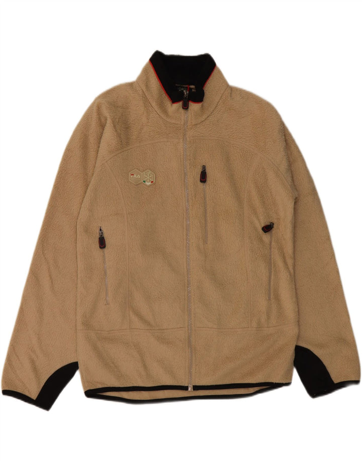 FILA Mens Fleece Jacket UK 36 Small Beige Colourblock Polyester