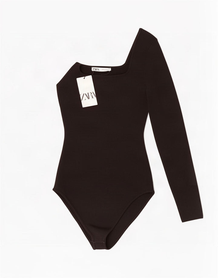 Женское боди на одно плечо Zara UK 12, средний черный, вискоза