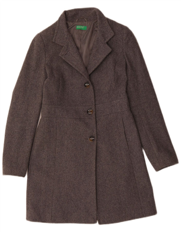 Женское пальто Benetton UK 8 маленькое серое шерстяное