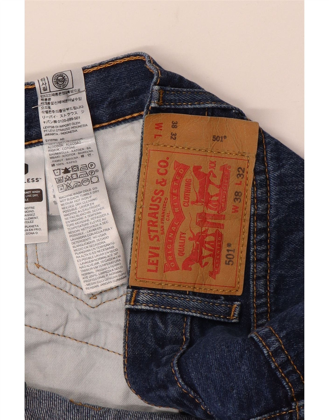 Мужские прямые джинсы Levi's 501 W38 L32 синие, хлопок