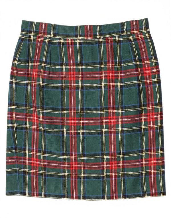 Винтажная женская юбка-карандаш W30 среднего зеленого цвета в клетку