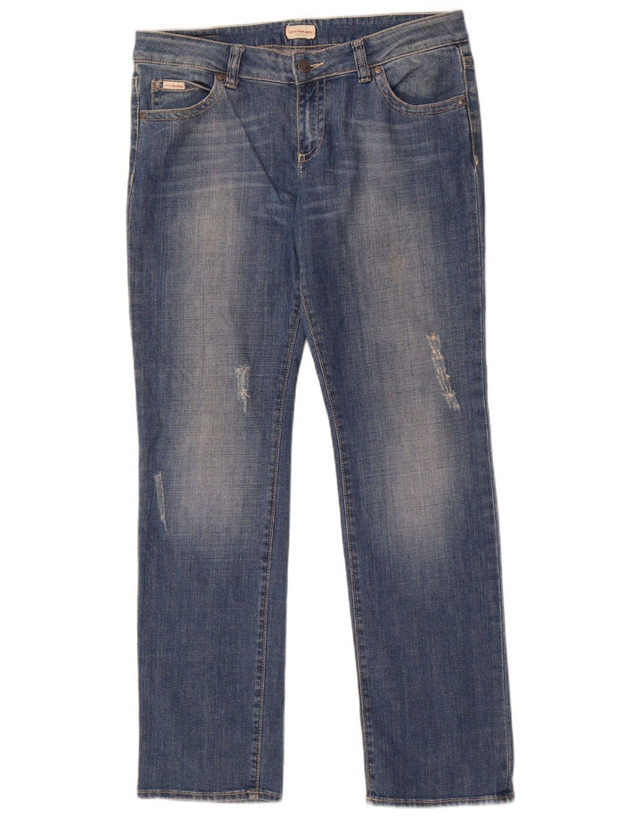 Женские потертые прямые джинсы Calvin Klein W33 L32, синий хлопок