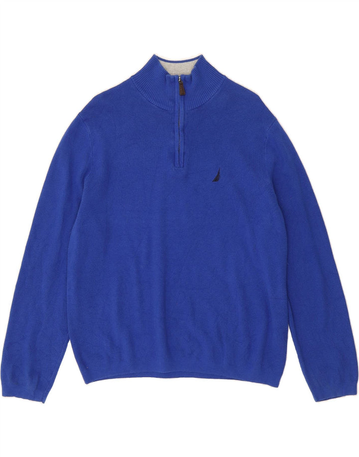 NAUTICA Mens Zip Neck Jumper Sweater Medium Blue Cotton Vintage Nautica and Second-Hand Nautica from Messina Hembry 