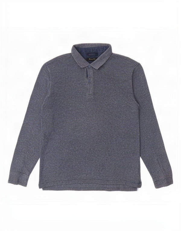 Мужская повседневная рубашка-поло Massimo Dutti с длинным рукавом, темно-синяя, хлопковая