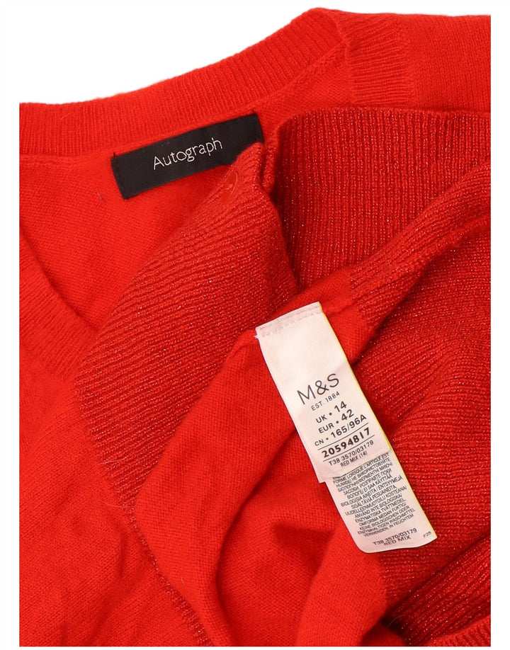 Женский кардиган с автографом Marks & Spencer UK 14, кашемир среднего красного цвета