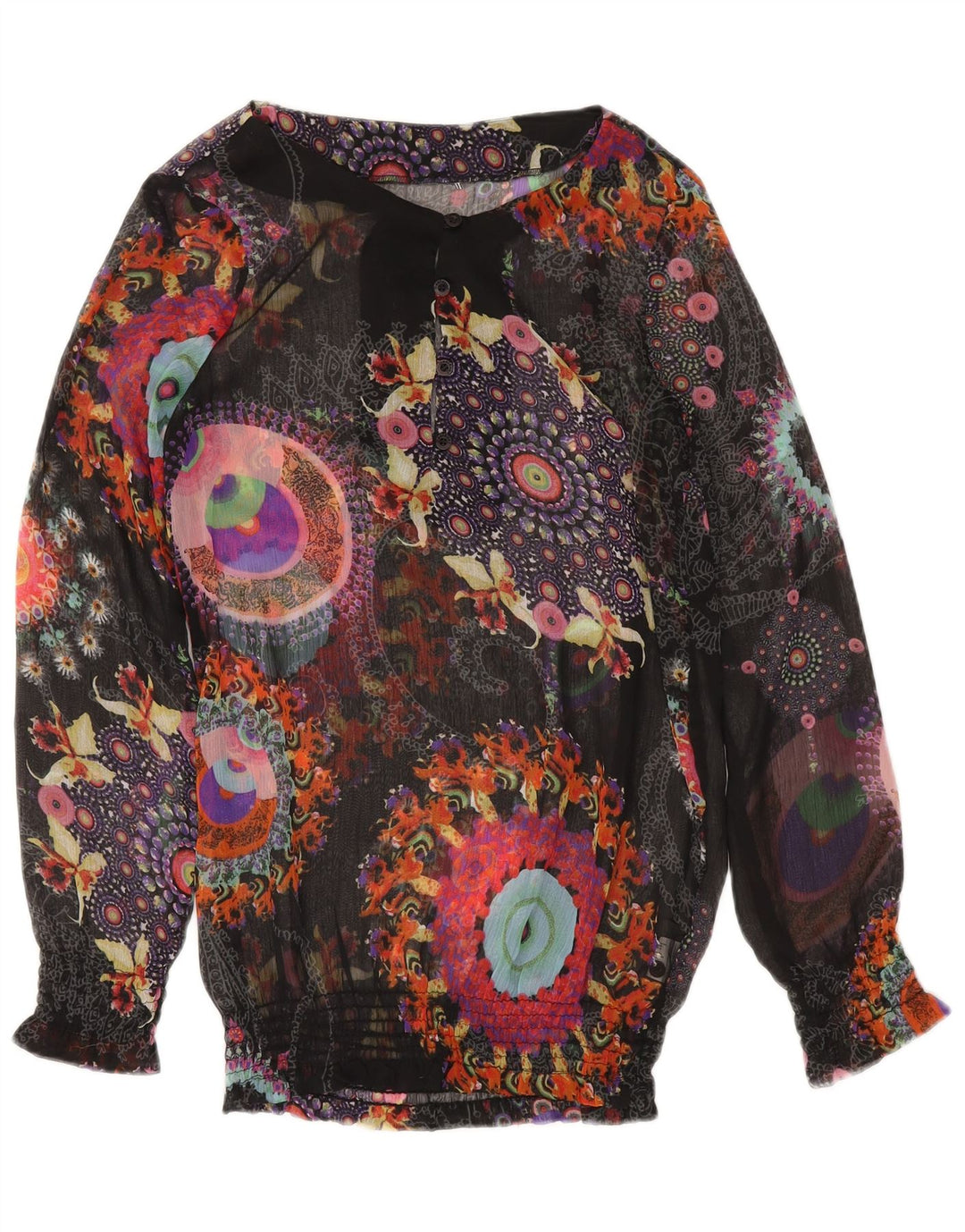 Женская прозрачная блузка Desigual Top UK 12, средний разноцветный цветочный принт