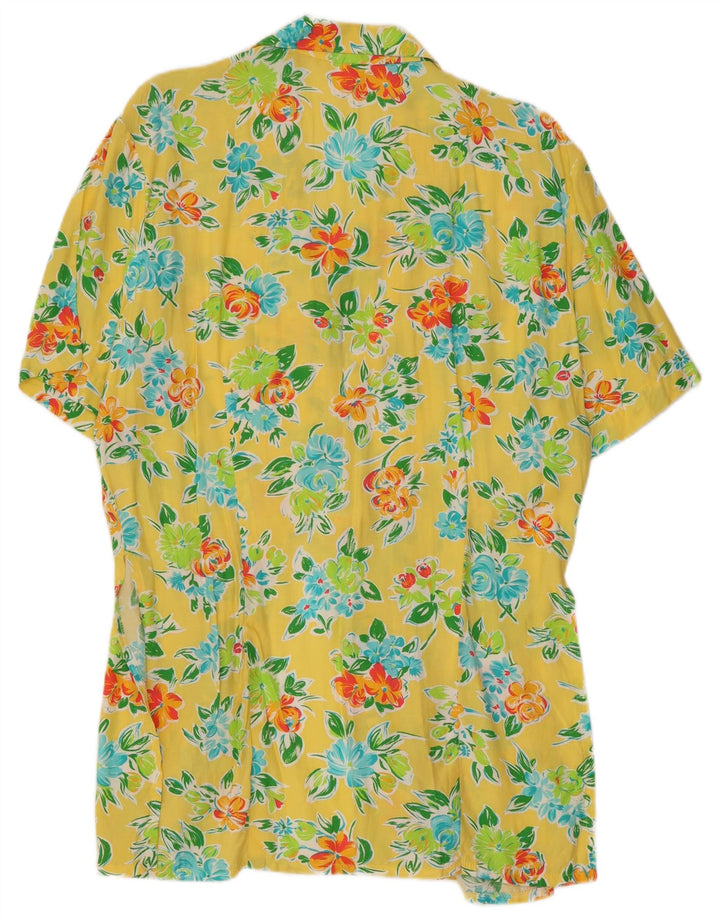 ВИНТАЖНОЕ женское платье-рубашка с короткими рукавами, Великобритания 14, средний желтый с цветочным принтом
