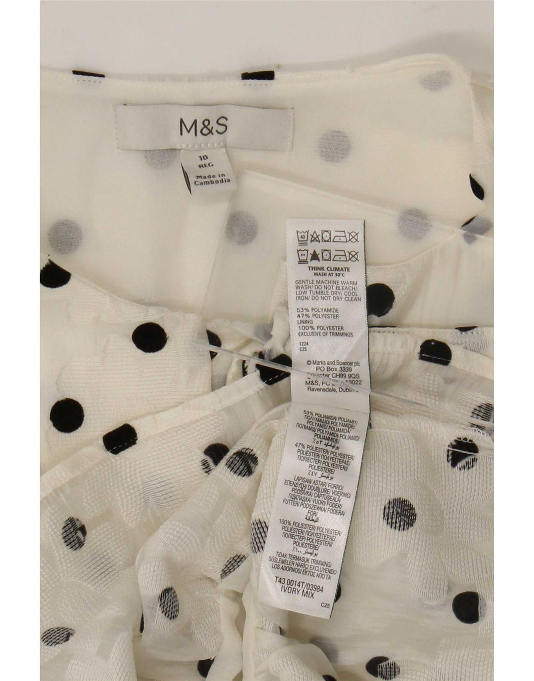 Женская блузка-рубашка Marks & Spencer UK 10, маленький белый полиамид в горошек