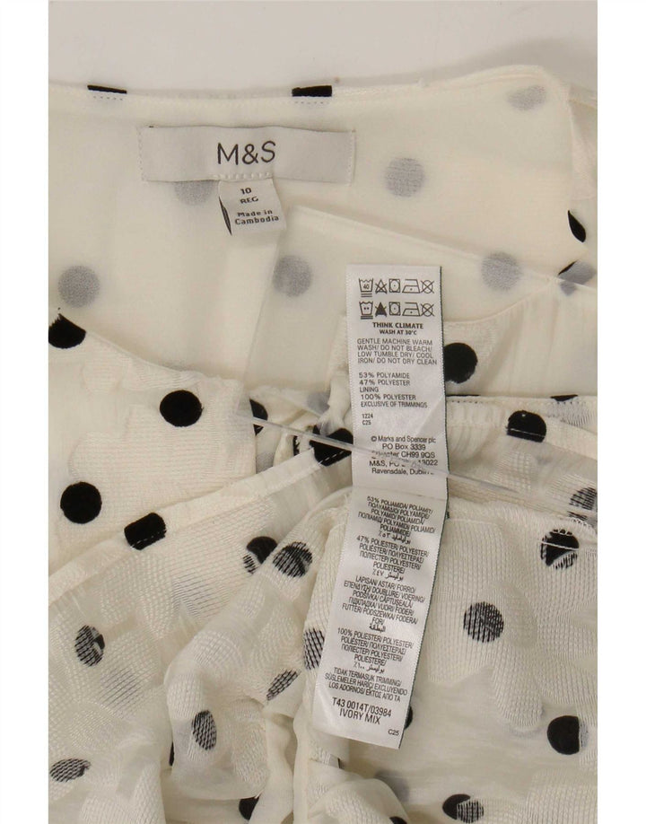 Женская блузка-рубашка Marks & Spencer UK 10, маленький белый полиамид в горошек