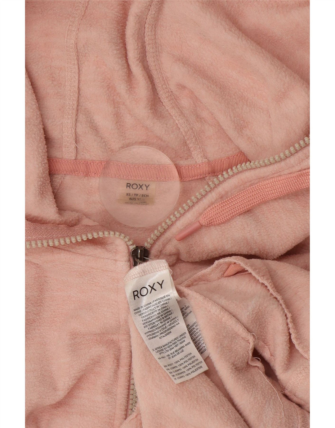 Женская флисовая куртка ROXY с капюшоном UK 6 XS, полиэстер розового цвета с крапинками