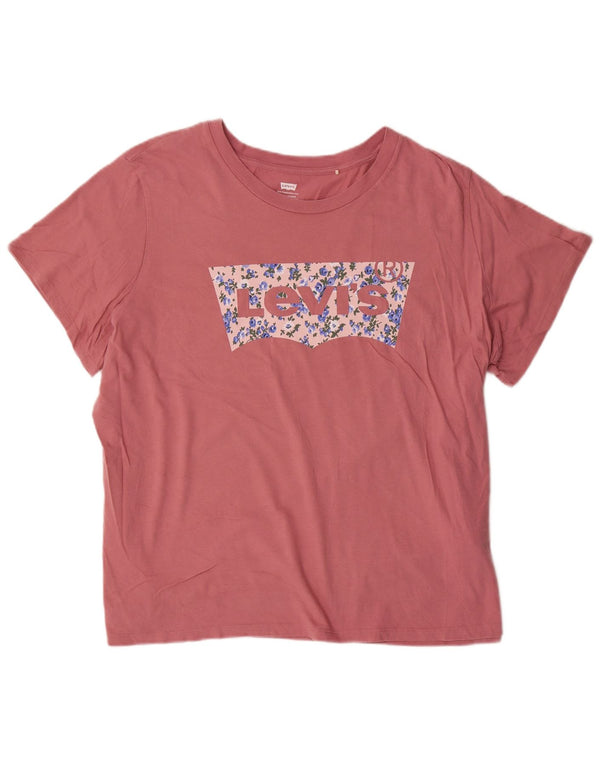 Женская футболка с рисунком Levi's Top UK 22 3XL, розовый хлопок