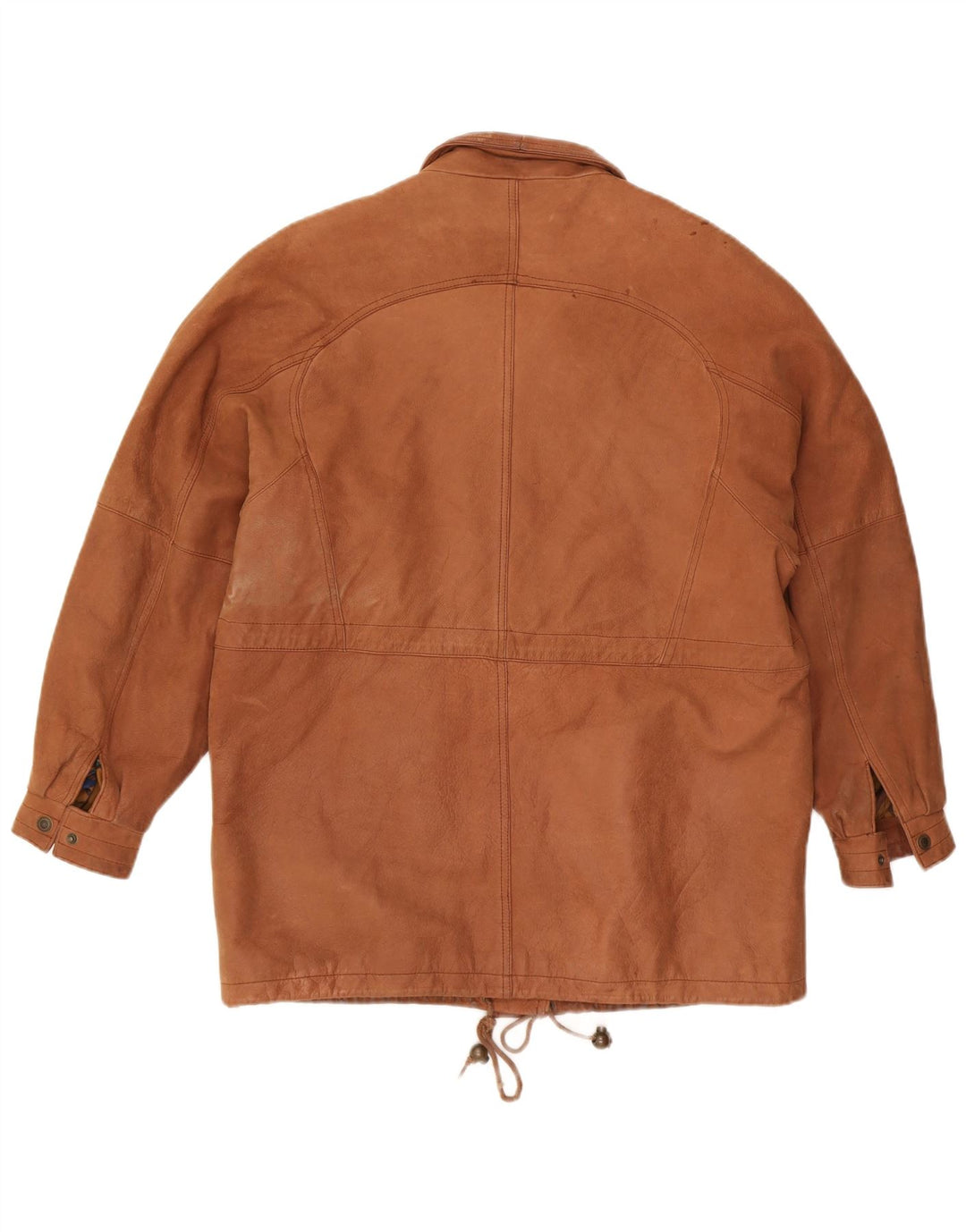 VINTAGE Womens Leather Coat UK 16 Large Brown Leather