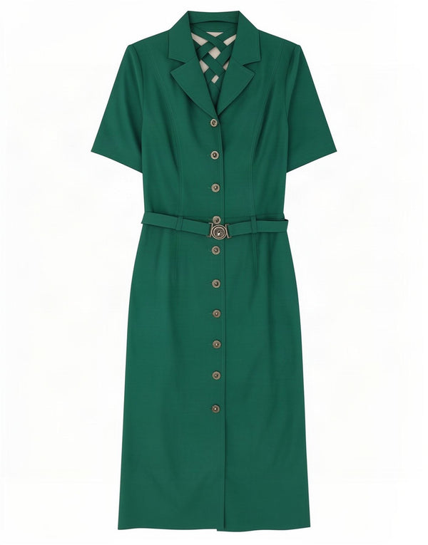 Vintage Womens Short Sleeves Shirt Dress UK 10 Small Green