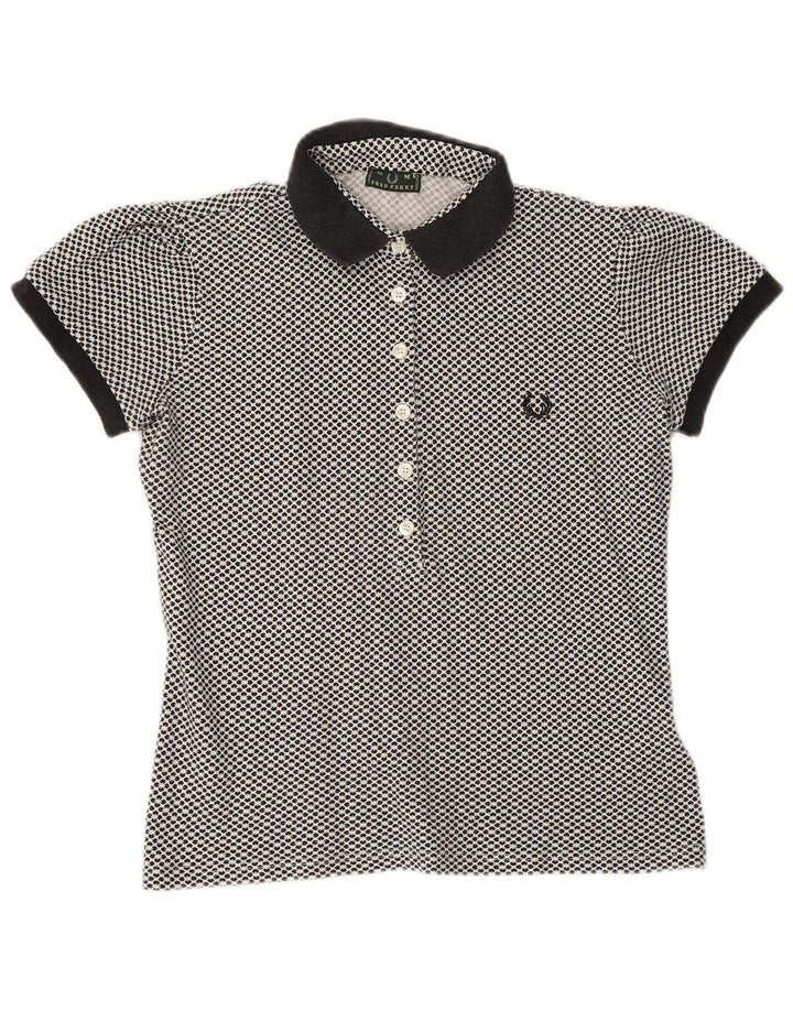Женская рубашка поло FRED PERRY UK 12, средний темно-синий цветочный хлопок