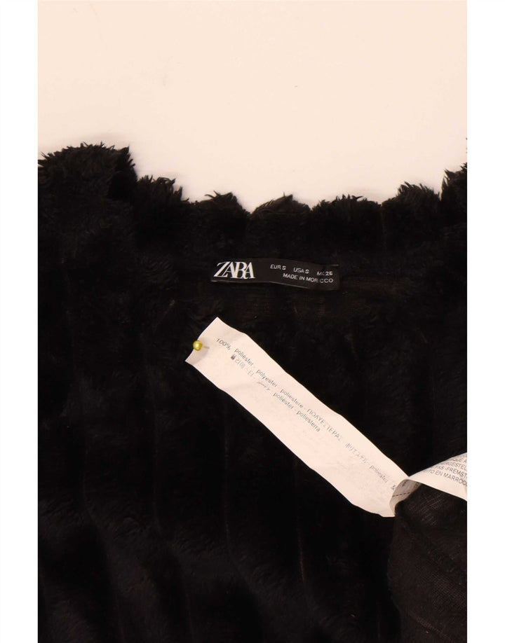 Женский укороченный флисовый джемпер оверсайз Zara UK 8, маленький черный полиэстер