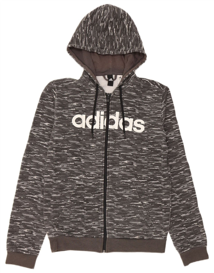 Adidas Мужской свитер с капюшоном на молнии с графическим рисунком, маленький серый полиэстер с крапинками