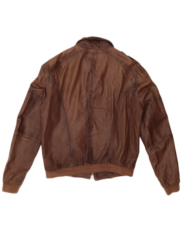 ВИНТАЖНАЯ Женская кожаная куртка-бомбер в стиле милитари IT 52 2XL Коричневая кожа