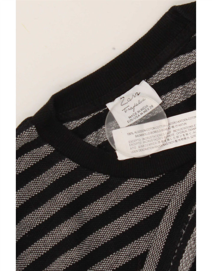 Женский топ с рисунком Zara UK 14, хлопок с длинным рукавом, средний черный в полоску