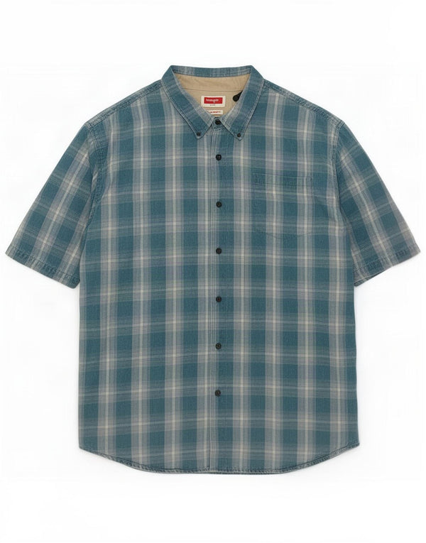 Мужская рубашка с коротким рукавом Wrangler 3XL, синяя клетка, хлопок