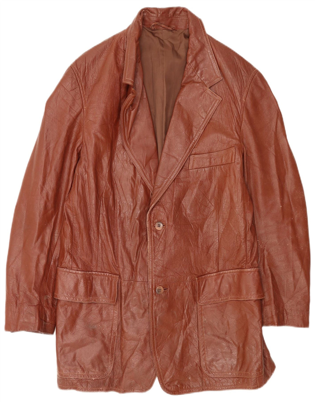 Винтажная мужская кожаная куртка UK 40, большая коричневая кожа