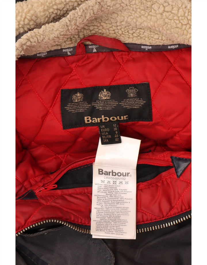 BARBOUR Женская вощеная куртка оверсайз с капюшоном UK 12, средний темно-синий хлопок