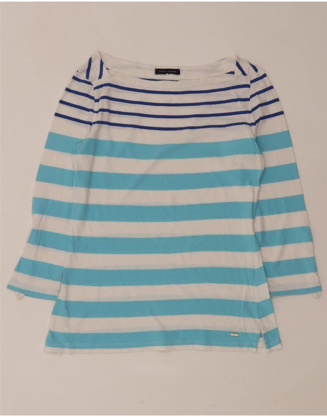 TOMMY HILFIGER Женский топ с рукавом 3/4 UK 12, средний синий в полоску