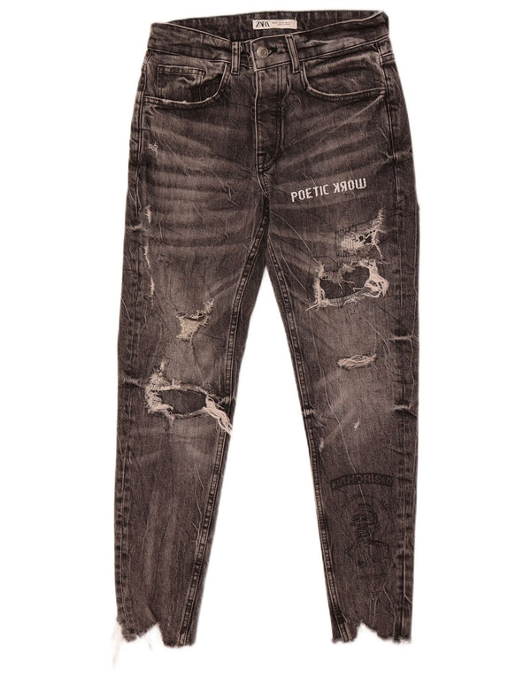 Мужские потертые джинсы скинни Zara EU 38, маленькие W30 L27, черный хлопок