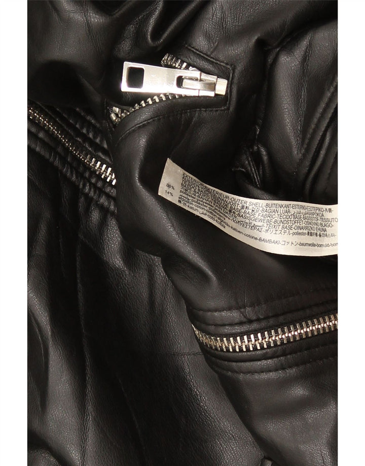 Женская байкерская куртка из искусственной кожи ZARA UK 10, маленькая, черная