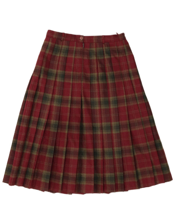Винтажная женская плиссированная юбка-нож W28 L27 в темно-бордовую клетку