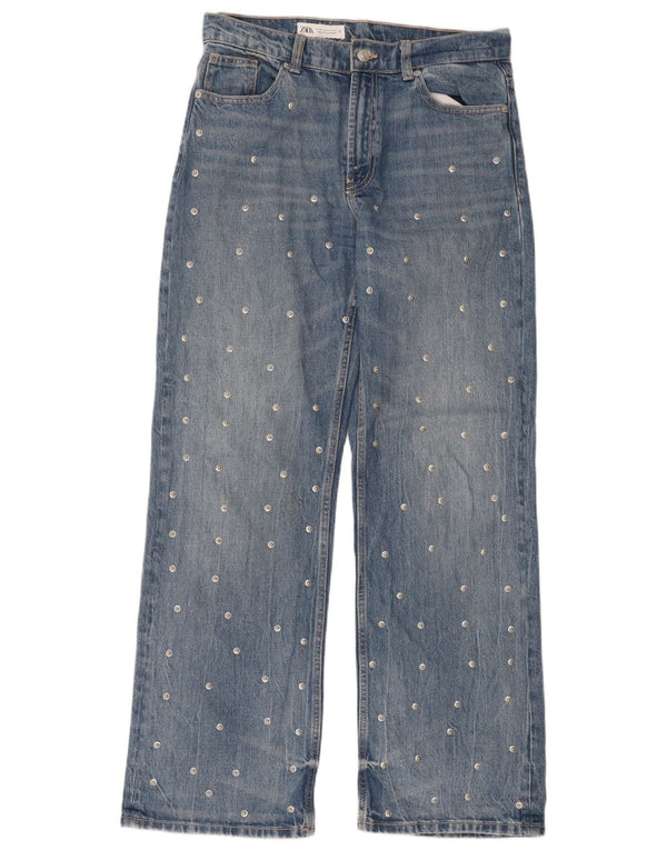 Женские широкие джинсы Zara EU 38 Small W28 L31 Синие пятнистые