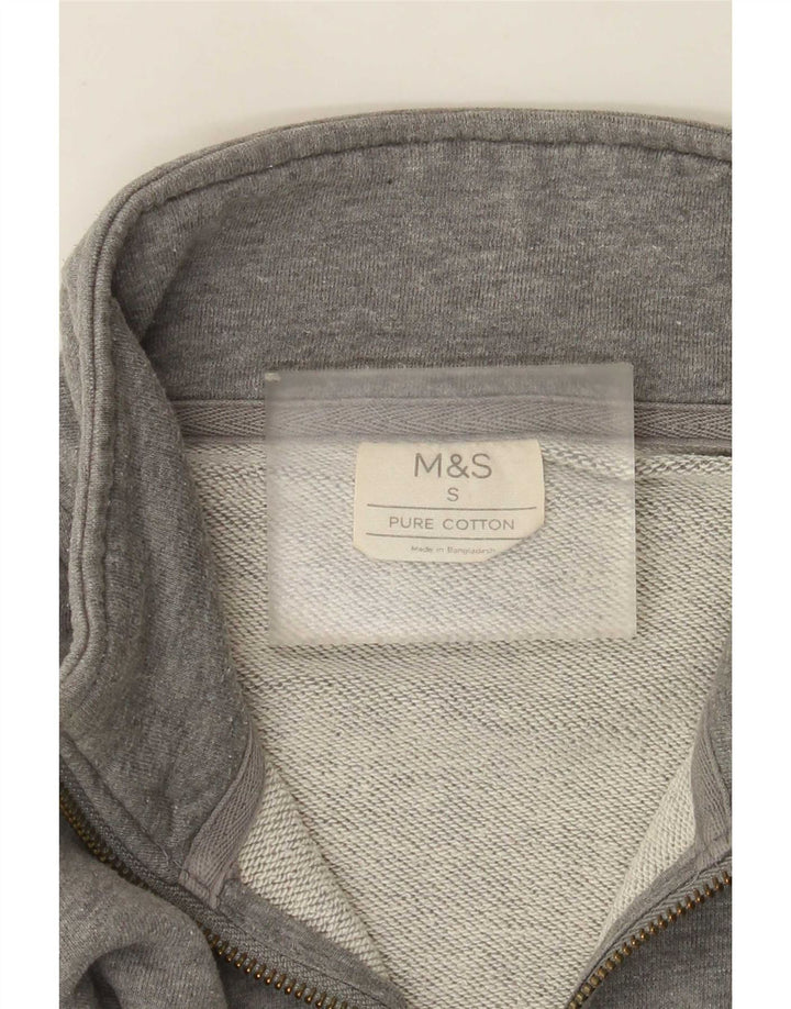Мужской свитер с воротником на молнии Marks & Spencer, маленький серый хлопковый джемпер